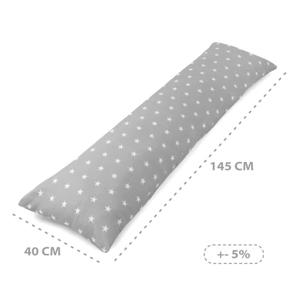 Side sleeper kuddfodral bomull 40 x 145 cm - Kuddfodral för avlång bomullskudde Vita stjärnor på grått