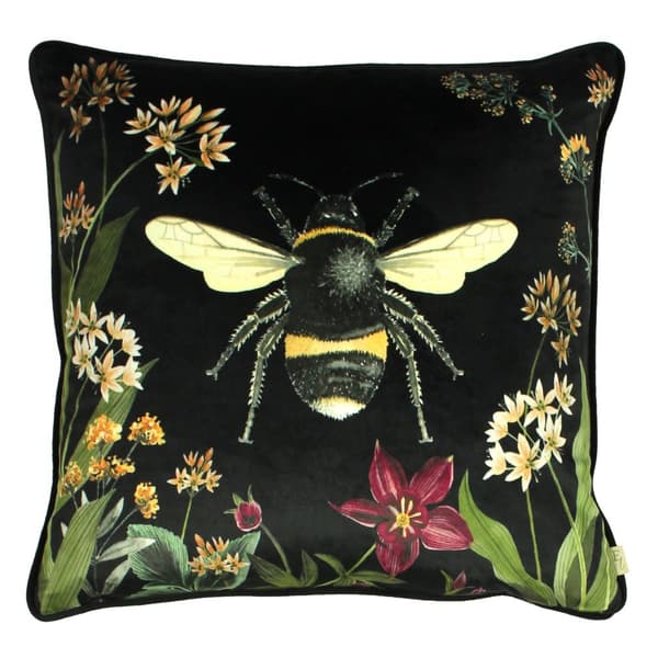 Evans Lichfield Midnight Garden Bee Cushion Cover Black/Green 43cm x 43cm