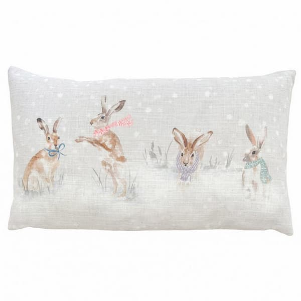 Evans Lichfield Snowy Hares Christmas Cushion Cover Off White/Brown 50cm x 30cm