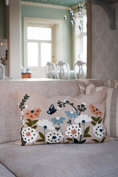 Cushion Cover Flora Embroidered Blue