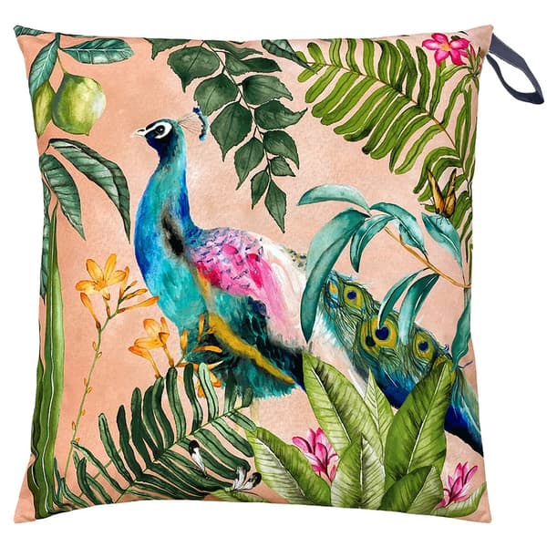 Evans Lichfield Peacock Outdoor Cushion Cover Green/Blue/Pink One Size