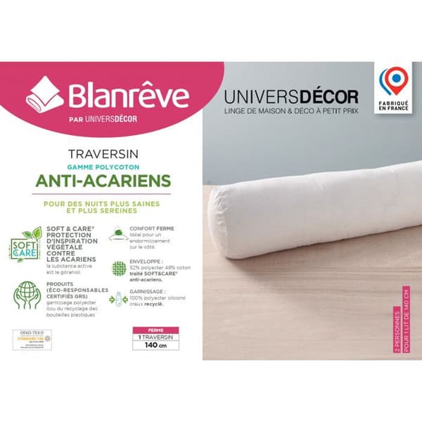 Polochon Polycotton Range "Comfort" säng 140 x 190 cm behandlad Anti Mite Soft &amp; care