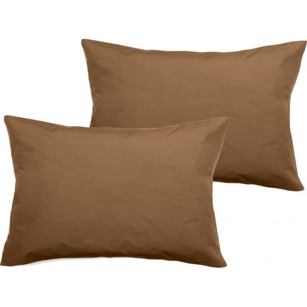 Set med 2 örngott i ren bomull percale 80 trådar/cm² South Wind - Cognac - 50 x 70 + 5 cm Flat quiltad volang