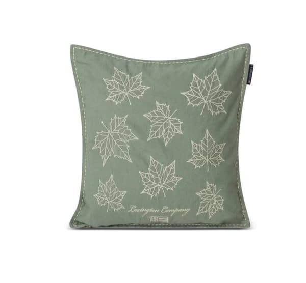 Lexington Leaves Embroidered Linen/Cotton Kuddfodral Dove/Dk Gray/White 50x50