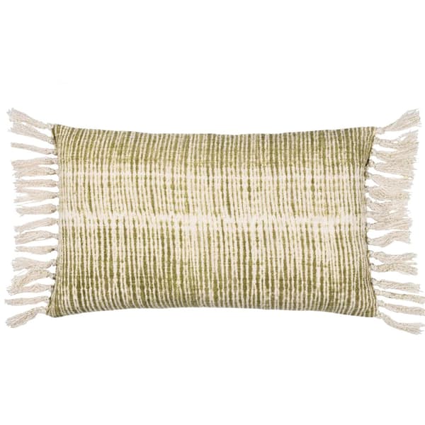 Yard Sono Ink Fringed Abstract Cushion Cover Olive 60cm x 40cm