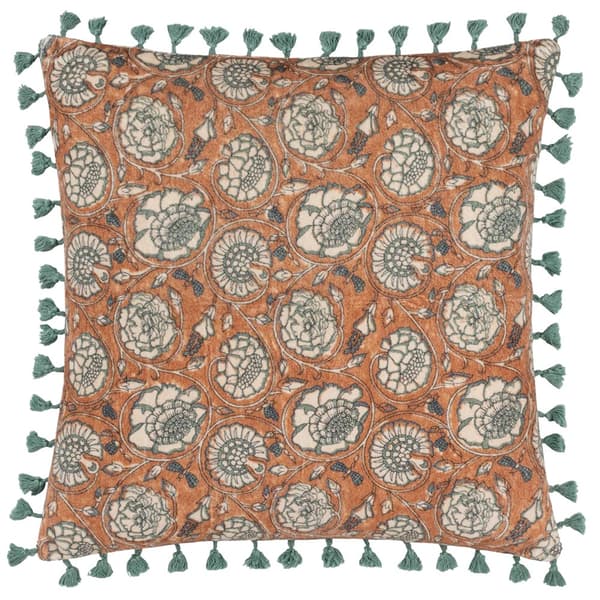Paoletti Salisa Kuddfodral i bomull och sammet med blommor Rust 50cm x 50cm