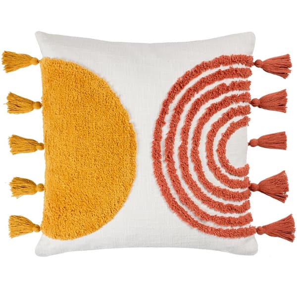 Heya Home Archow Tassel Tufted Cushion Cover Brick/Ochre 45cm x 45cm