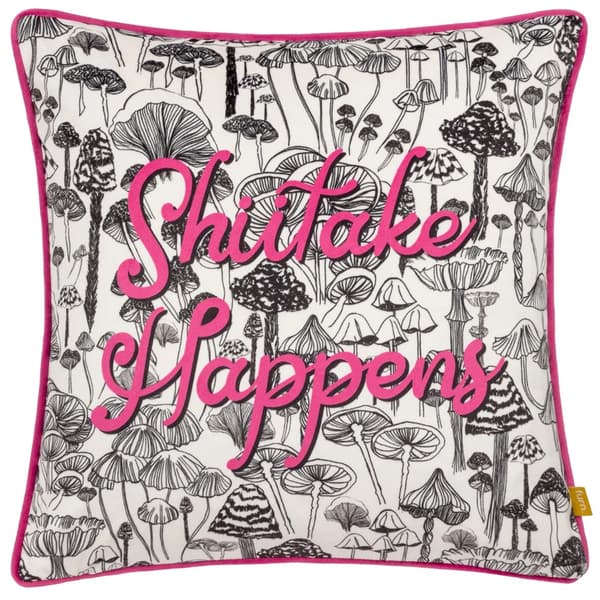Furn Shiitake Happens Velvet Piped Cushion Cover Fuchsia 43cm x 43cm