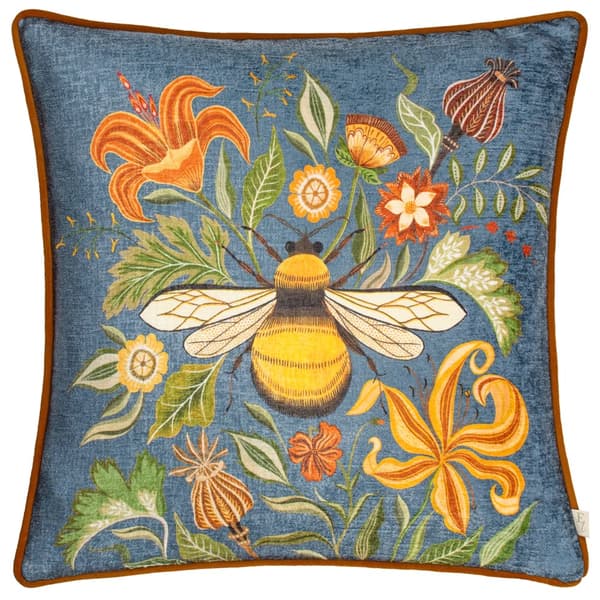 Evans Lichfield Hawthorn Chenille Bee Cushion Cover Petrol 43cm x 43cm