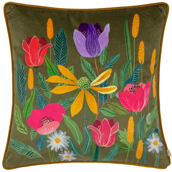Wylder House Of Bloom Celandine Piped Cushion Cover Olive 43cm x 43cm