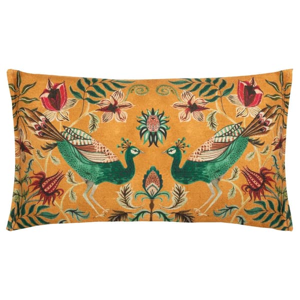 Wylder Holland Park Duo Peacock Rectangular Cushion Cover Ochre/Claret 50cm x 30cm
