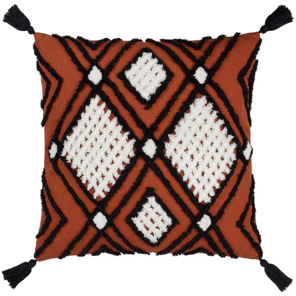 Furn Aquene Tassel Tufted Cushion Cover Brick/Black 50cm x 50cm