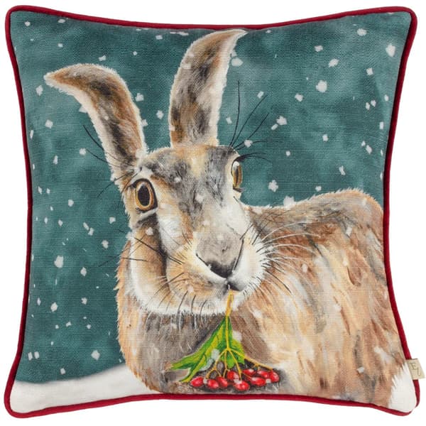 Evans Lichfield Kuddfodral med passpoaldetaljer Hare Christmas Teal 43cm x 43cm