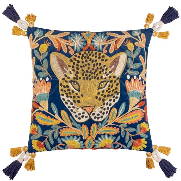 Wylder Regal Embroidered Leopard Cushion Cover Royal Blue 50cm x 50cm