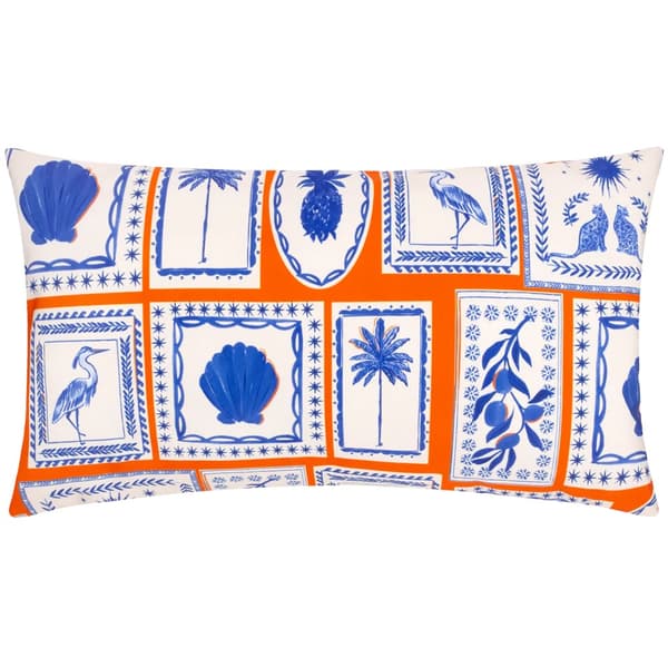Furn Frieze Abstract Outdoor Cushion Cover Coral/Blue 30cm x 50cm