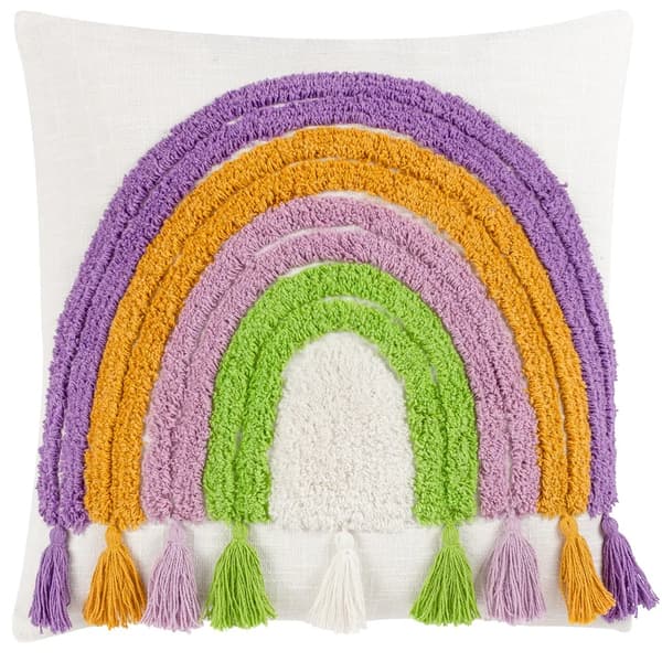 Heya Home Tassel Rainbow Cushion Cover White/Multicoloured 45cm x 45cm