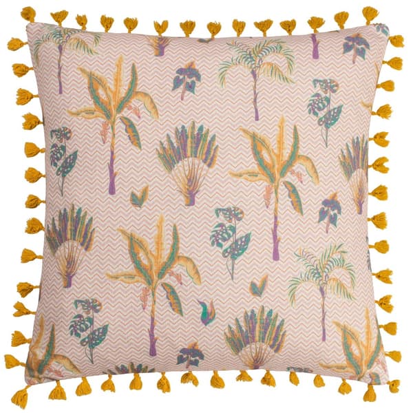 Furn Chamae Tassel Floral Cushion Cover Coral 50cm x 50cm