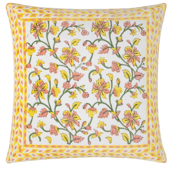 Paoletti Mentera Velvet Floral Cushion Cover Yellow/Peach Crush 50cm x 50cm