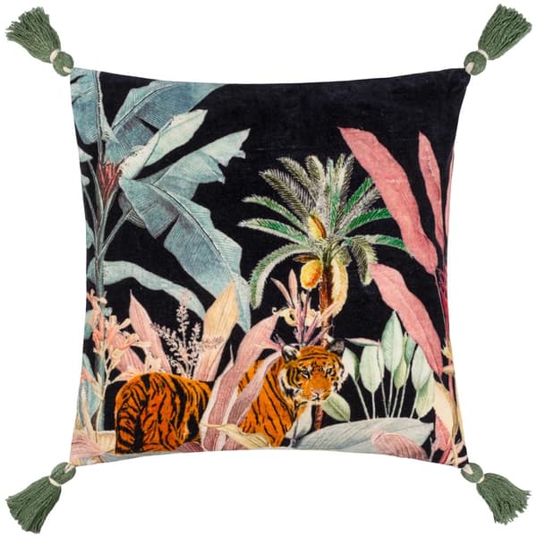 Wylder Midnight Jungle Velvet Tassel Cushion Cover Noir 50cm x 50cm