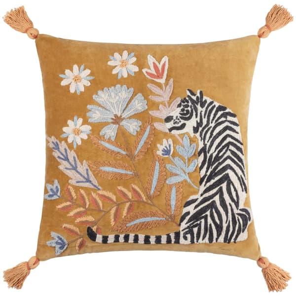 Wylder Tropics Embroidered White Tiger Cushion Cover Gold 50cm x 50cm