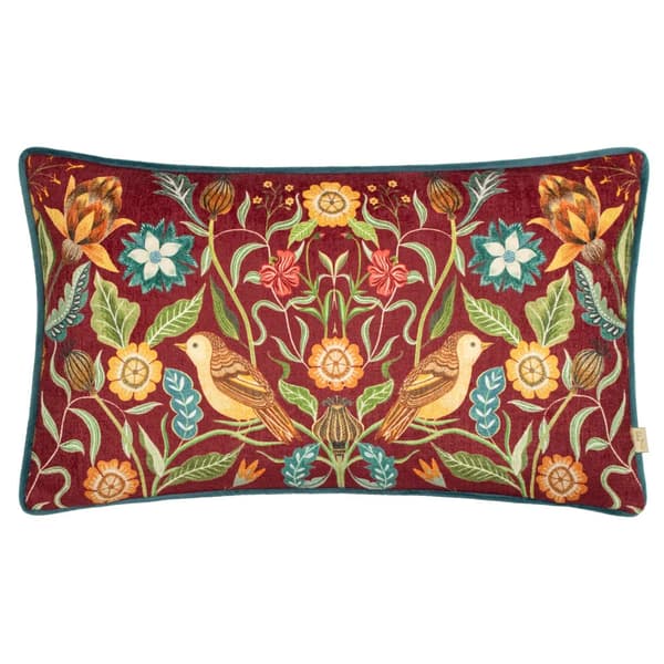 Evans Lichfield Hawthorn Piped Chenille Birds Cushion Cover Burgundy 30cm x 50cm