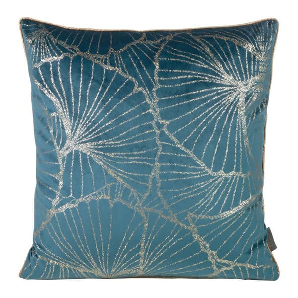 Dekorativt pudebetræk 45x45 Musa 3 marineblå med guldprint af ginkgoblade, fløjl Limited Collection Eurofirany