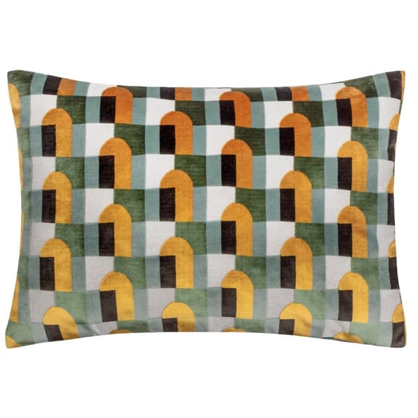 Paoletti Keela Geometric Cushion Cover Gold/Blue 50cm x 35cm