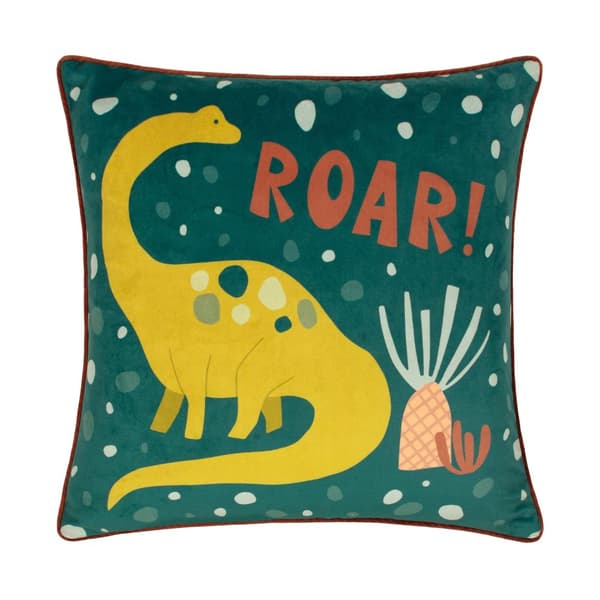 Little Furn Roar kuddfodral i sammetsväv Teal 43cm x 43cm