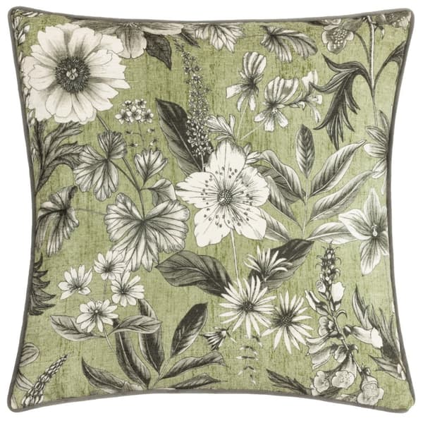 Wylder Harlington Botany Piped Velvet Floral Cushion Cover Moss 50cm x 50cm