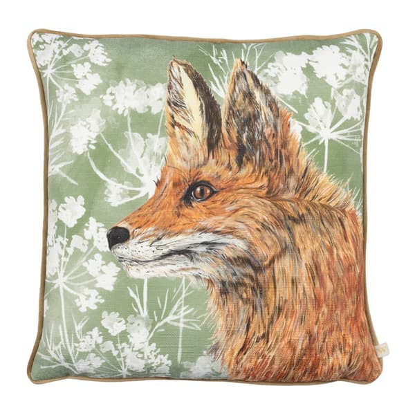 Wylder Nature Manor Piped Fox Cushion Cover Green 43cm x 43cm