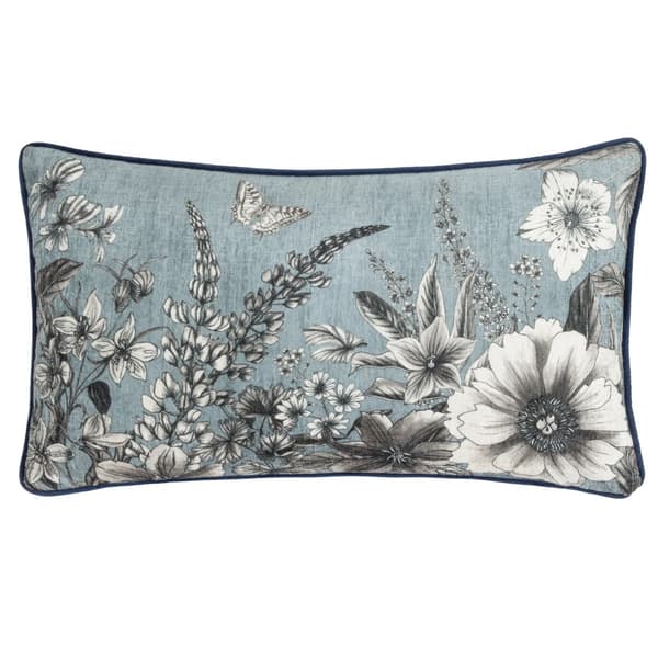 Wylder Harlington Gardenia Piped Floral Cushion Cover Petrol 30cm x 50cm
