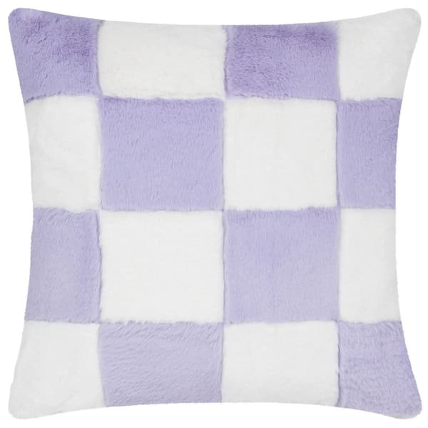 Heya Home Cozee Faux Fur Checked Cushion Cover Lilac 50cm x 50cm