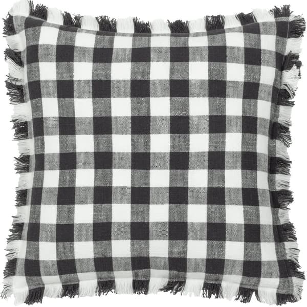 Yard Barton Fringed Checked Cushion Cover Black 45cm x 45cm