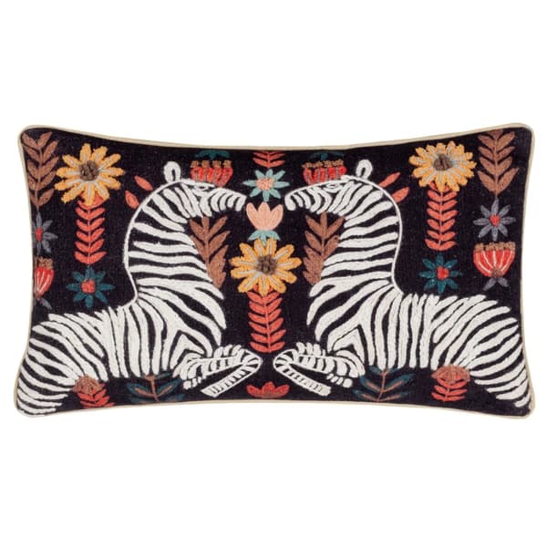Wylder Mirrored Embroidered Zebra Cushion Cover Multicoloured 50cm x 30cm