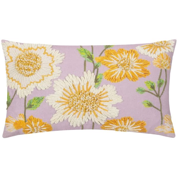 Wylder Chrysantha Embroidered Floral Cushion Cover Lilac 50cm x 30cm