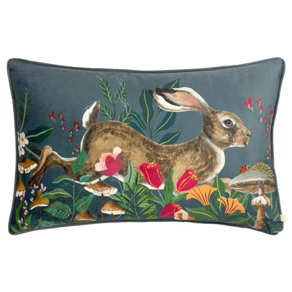 Wylder Nature Wild Gardens Velvet Hare Cushion Cover Navy/Multicoloured 40cm x 60cm