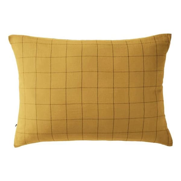Vävfärgade stora dekorativa kakel örngott "Gaïa Match" "Cotton Gauze" - Gaïa Match Saffran - 50 x 70 cm