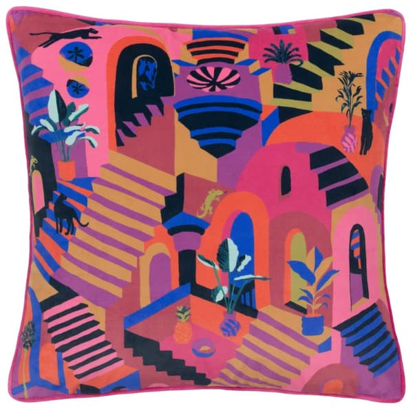 Furn Eivissa Velvet Embroidered Cushion Cover Multicoloured 43cm x 43cm