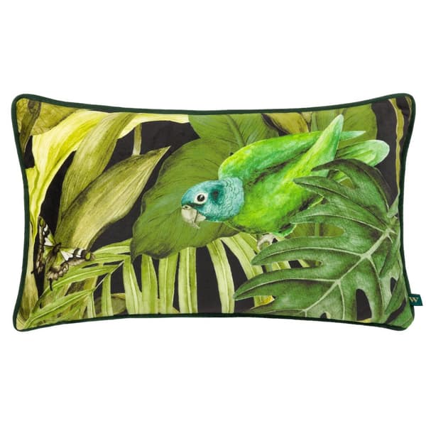 Wylder Psitta kuddfodral i sammet Black/Green 50cm x 30cm