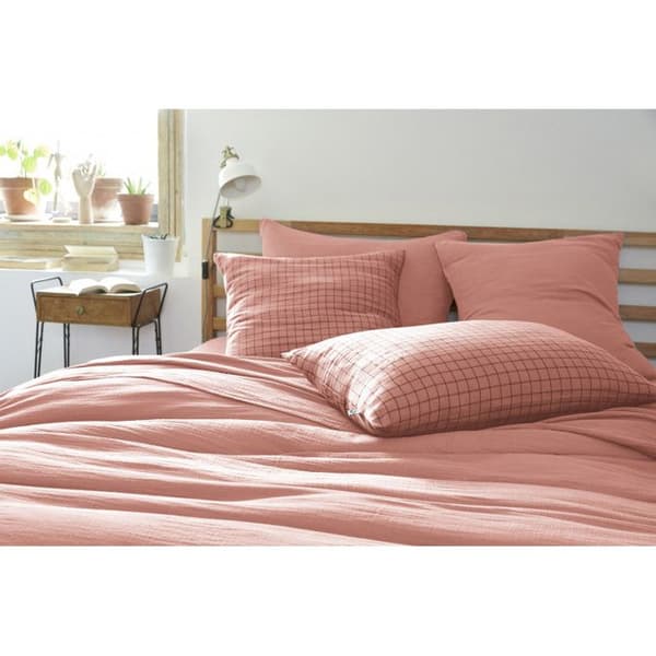 Örngott Vävfärgade små dekorativa rutor "Gaïa Mix" "Cotton Gauze" - Gaïa Mix Peach Pink - 50 x 70 cm