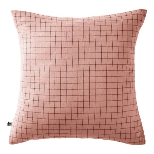 Örngott Tilläggsfärgad små rutor Dekor "Gaïa Mix" 60 x 60 cm &amp; 50 x 70 cm "Cotton Gauze" - Gaïa Mix Rosen Persika - Örngott