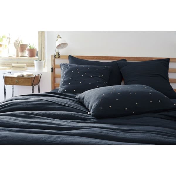 Taie d'oreiller Pois Doré Déco "Gaïa Chic" 60 x 60 cm &amp; 50 x 70 cm "Gaze de Coton" - Gaïa Chic Minuit - Taie d'oreiller 50 x 70 cm