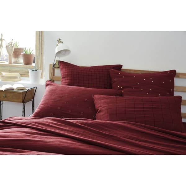 Taie d'oreiller Pois Doré Déco "Gaïa Chic" 60 x 60 cm &amp; 50 x 70 cm "Gaze de Coton" - Gaïa Chic Lie de vin - Taie d'oreiller 60 x 60