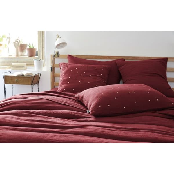 Taie d'oreiller Pois Doré Déco "Gaïa Chic" 60 x 60 cm &amp; 50 x 70 cm "Gaze de Coton" - Gaïa Chic Lie de vin - Taie d'oreiller 60 x 60