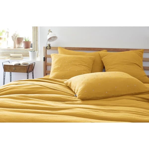 Gyllene prickiga dekorativa örngott "Gaïa Chic" 60 x 60 cm &amp; 50 x 70 cm "Cotton Gauze" - Gaïa Chic Saffran - 60 x 60 cm