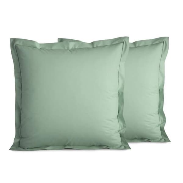 Kammad bomull percale örngott "Julian" alla storlekar Pure Cotton - Julian Céladon - 65 x 65 cm platt quiltad volang