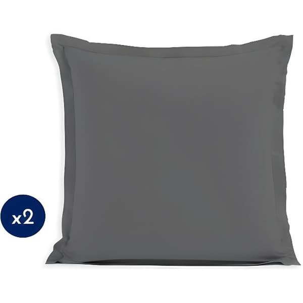 Set med 2 fyrkantiga örngott 100% bomull - Mörkgrå - 63x63 cm