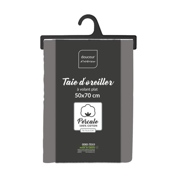Örngott - Percale - 50x70 cm - 100% bomull - Antracit - Tvättbar vid 30°
