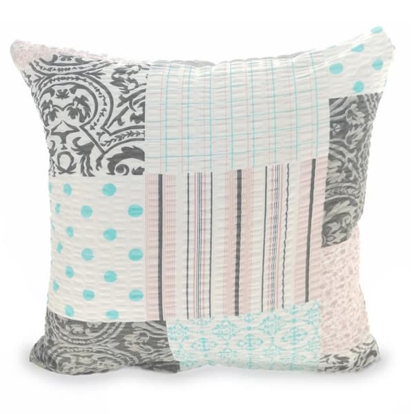 Pudebetræk lavet af bark 40x40 mønster pink turkis ternet patchwork