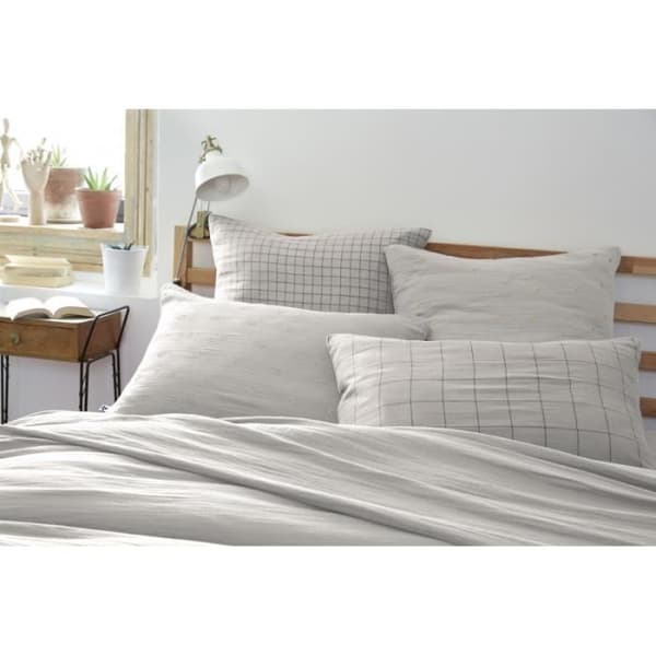 Pillowcase Tissé-teint små rutor Dekor "Gaïa Mix" 60 x 60 cm & 50 x 70 cm "Gaze av bomull" - Gaïa Mix Moln - 50 x 70 cm